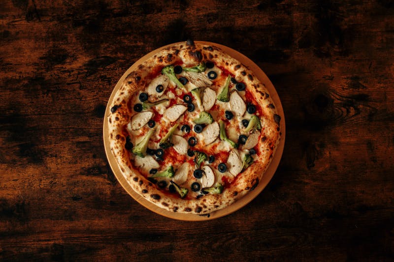 Harvest Chicken Pizza with roasted vegetables