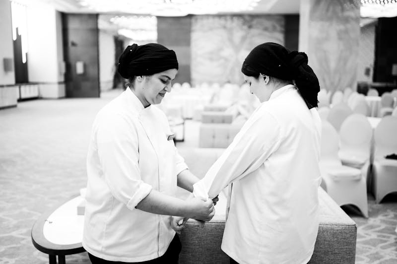 Pizza Ranch catering team setting up event tables